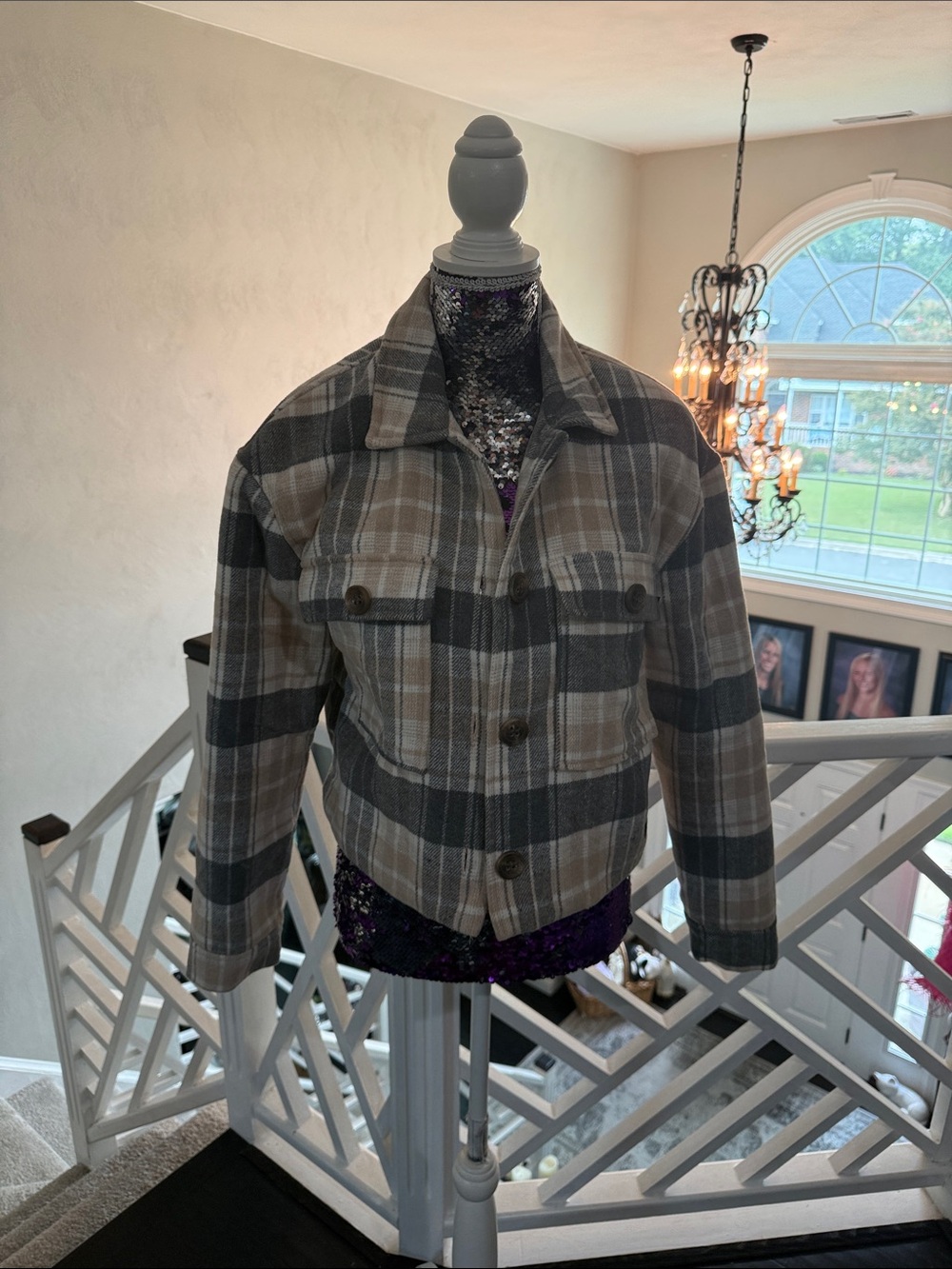 Hurley Gray and Beige Plaid Wool-Blend Jacket